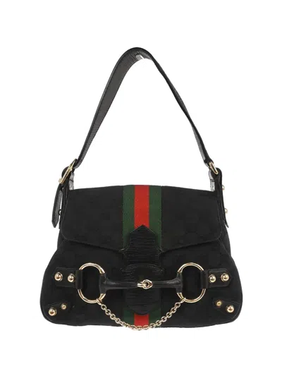 Pre-owned Gucci 1990-2000s Gg Horsebit Handbag In Black