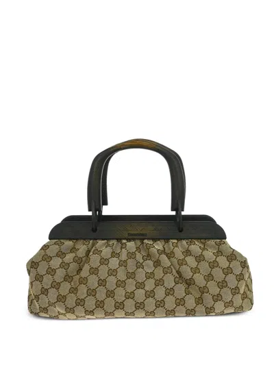 Pre-owned Gucci 1990-2000s Gg Wood-handle Handbag In Neutral