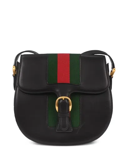 Pre-owned Gucci 1990-2000s Web-stripe Buckle-detail Leather Crossbody Bag In Black