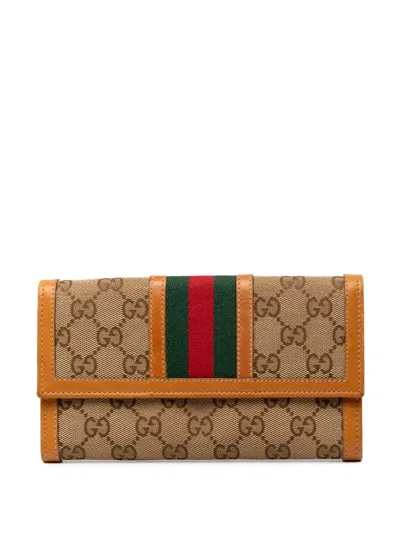 Pre-owned Gucci 1990-2010 Gg Canvas Web Continental Wallet Long Wallets In Brown