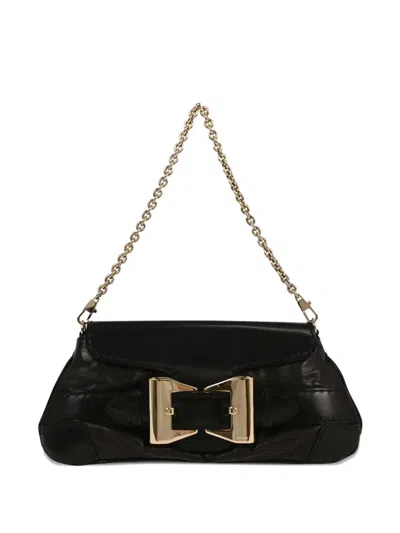Pre-owned Gucci 1990s-2000s Queen Chain Leather Shoulder Bag In Black