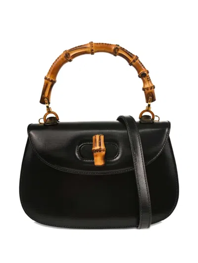 Pre-owned Gucci 1990s Bamboo-handle Leather Handbag In Black