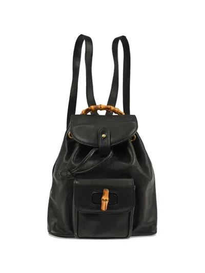 Pre-owned Gucci 1990s Bamboo Leather Backpack In Black