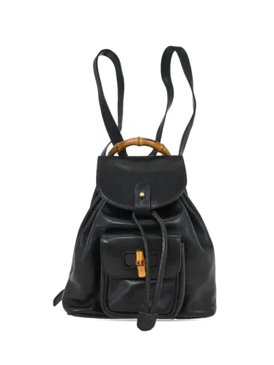 Pre-owned Gucci 1990s Bamboo Leather Backpack In Black