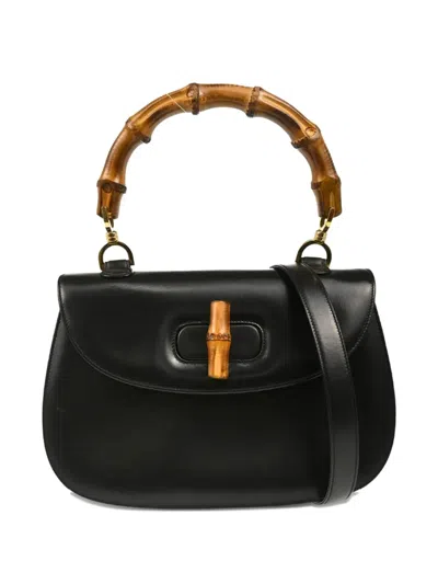 Pre-owned Gucci 1990s Bamboo Leather Handbag In Black