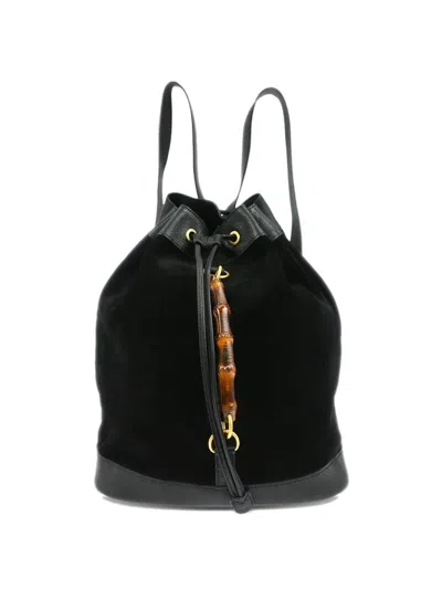 Pre-owned Gucci 1990s Bamboo Suede Backpack In Black