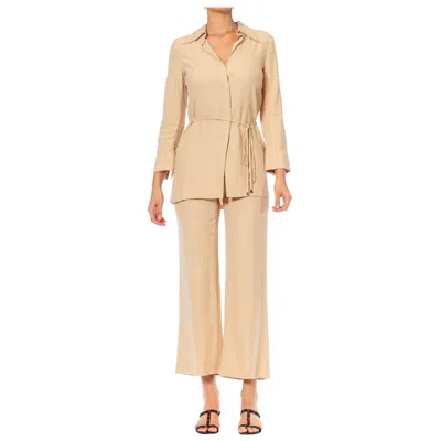 Pre-owned Gucci 1990s  Beige Acetate & Rayon Crepe Back Satin Pant Wrap Blouse Ensemble To In Brown