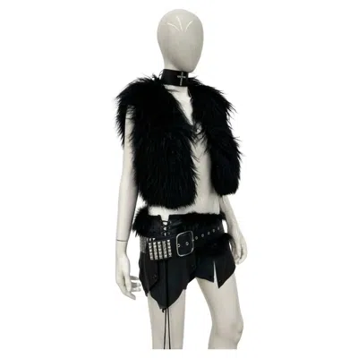 Pre-owned Gucci 1990s  By Tom Ford Black Mongolian Fur Cropped Jacket / Vest