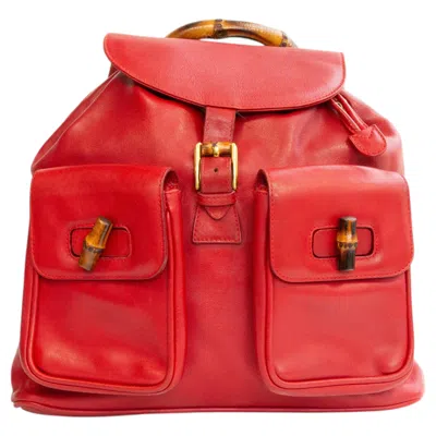 Pre-owned Gucci 1990s  Red Leather Bamboo Backpack