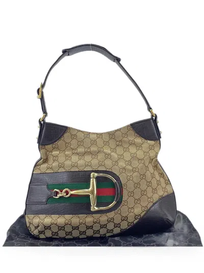 Pre-owned Gucci 1990s Sherry Line Horsebit Shoulder Bag In Neutral