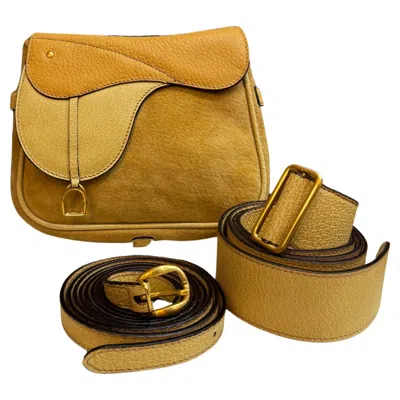 Pre-owned Gucci 1990s Vintage  Mini Nubuck Leather Two-way Saddle Crossbody Belt Bag Yellow
