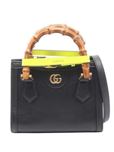 Pre-owned Gucci 1991-2021 Mini Calfskin Bamboo Diana Satchel In Black