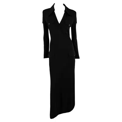 Pre-owned Gucci 1996  By Tom Ford Cargo Pocket Plunging Bodycon Gown 44it In Black