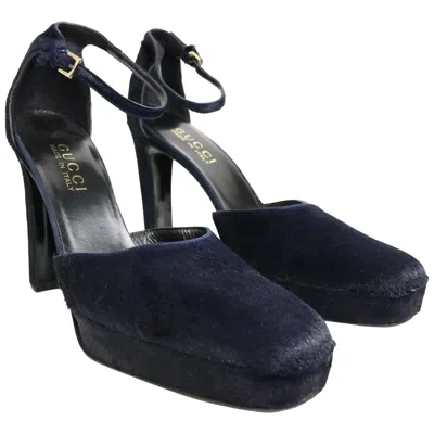 Pre-owned Gucci 1996  By Tom Ford Navy Horse-bit Strap Pumps In Blue