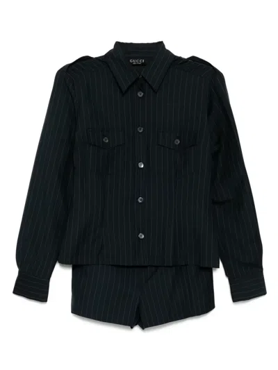 Pre-owned Gucci 1996 Setup Blouse Shirt Short Pants In Blue