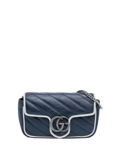 Pre-owned Gucci 1997-1999 Super Mini Gg Marmont Matelasse Leather Torchon Flap Crossbody Bag In Blue