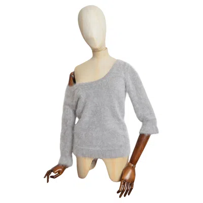 Pre-owned Gucci 1998 Tom Ford Era  Soft Fluffy Grey Angora 3/4 Sleeve Knit Sweater - Jumper In Gray