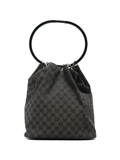 Pre-owned Gucci 1999 Gg Ring Tote Bag In Gray
