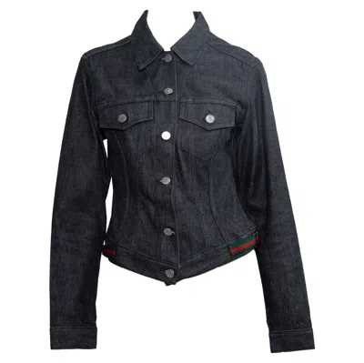Pre-owned Gucci 1999  By Tom Ford Denim Jacket With Web Accents It42 In Black