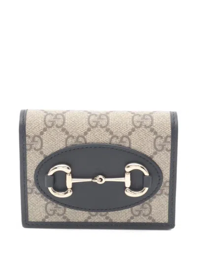 Pre-owned Gucci 20's Horsebit Gg-pattern Wallet In Neutral
