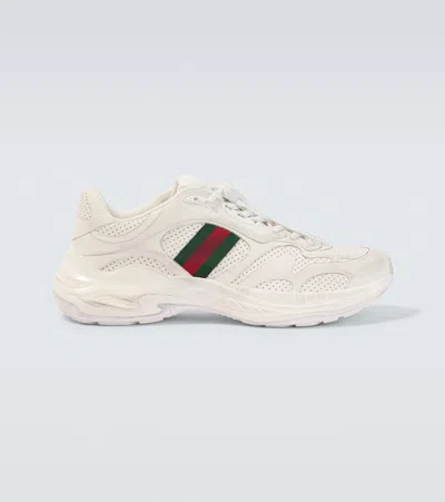Gucci Low Top Sneakers Perforated Design Rubber Sole In White