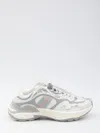 Gucci Leather Mesh Sneakers Featuring Signature Band In White