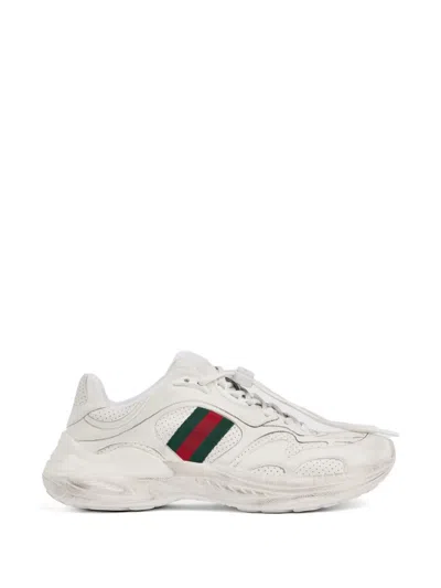 Gucci Low Top Sneakers Perforated Design Rubber Sole In White
