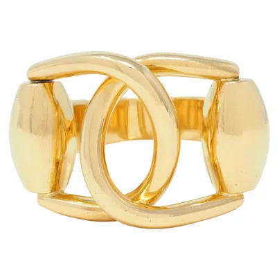 Pre-owned Gucci 2000's 18 Karat Yellow Gold Vintage Horsebit Interlocking Ring