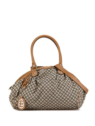 Pre-owned Gucci 2000-2010 Diamante Canvas Sukey Satchel In Brown