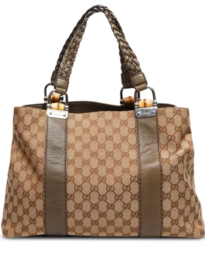 Pre-owned Gucci 2000-2010s Gg Canvas Bamboo Tote Bag
