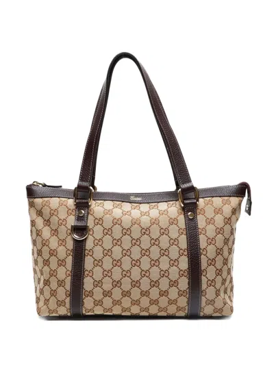 Pre-owned Gucci 2000-2015 Abbey Gg-monogram Tote Bag In Brown