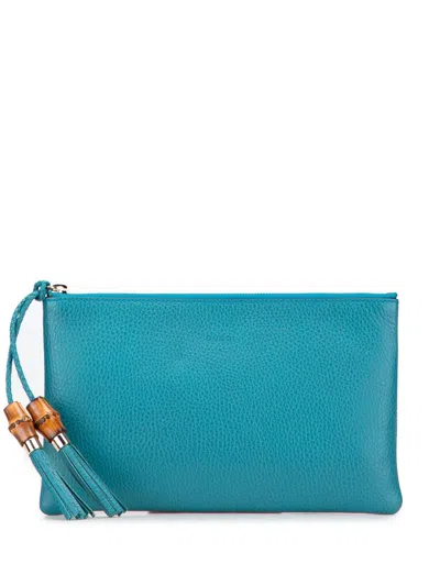 Pre-owned Gucci 2000-2015 Calfskin Bamboo Clutch Bag In Blue