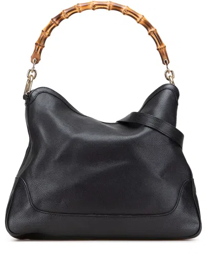 Pre-owned Gucci 2000-2015 Calfskin Bamboo Diana Satchel In Black
