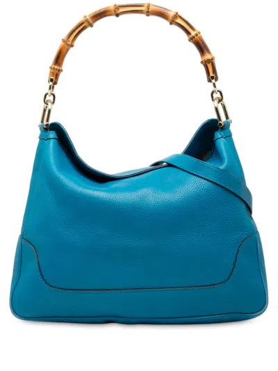 Pre-owned Gucci 2000-2015 Calfskin Bamboo Diana Satchel In Blue