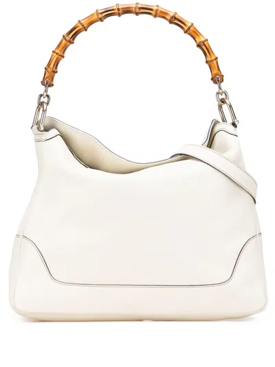 Pre-owned Gucci 2000-2015 Calfskin Bamboo Diana Satchel In White