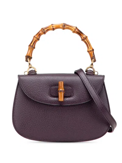 Pre-owned Gucci 2000-2015 Calfskin Bamboo Night Satchel In Purple