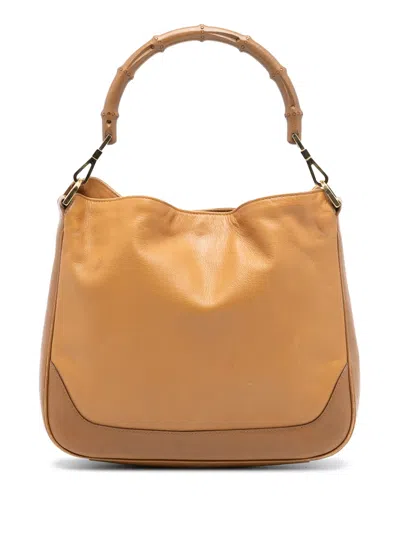 Pre-owned Gucci 2000-2015 Calfskin Bamboo Satchel In Brown