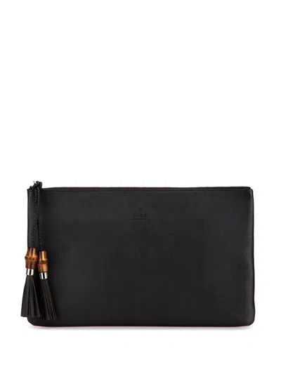 Pre-owned Gucci 2000-2015 Calfskin Bamboo Tassel Clutch Bag In Black