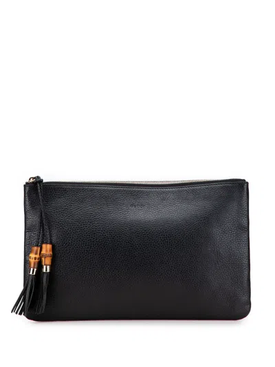 Pre-owned Gucci 2000-2015 Calfskin Bamboo Tassel Clutch Bag In Black
