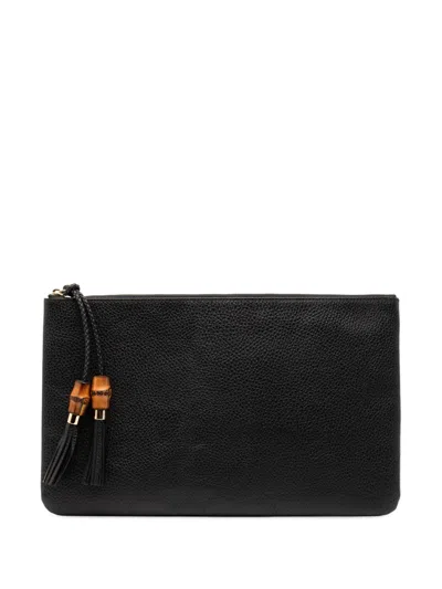 Pre-owned Gucci 2000-2015 Calfskin Bamboo Tassel Clutch Bag In Black
