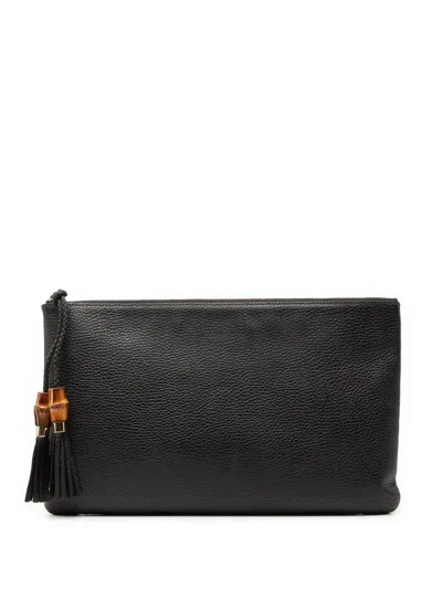 Pre-owned Gucci 2000-2015 Calfskin Bamboo Tassel Clutch Bag In Black