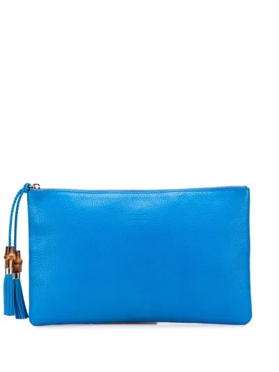 Pre-owned Gucci 2000-2015 Calfskin Bamboo Tassel Clutch Bag In Blue