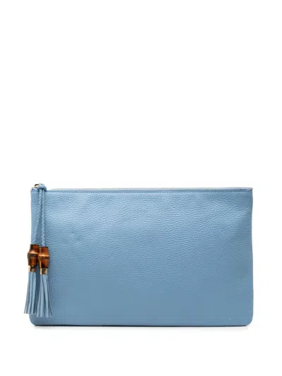 Pre-owned Gucci 2000-2015 Calfskin Bamboo Tassel Clutch Bag In Blue
