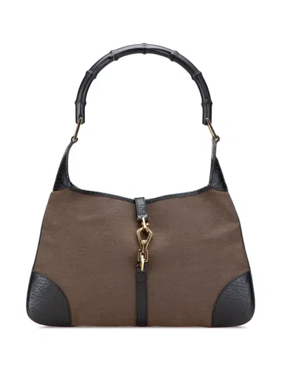 Pre-owned Gucci 2000-2015 Canvas Bamboo Jackie Hobo Bag In Black