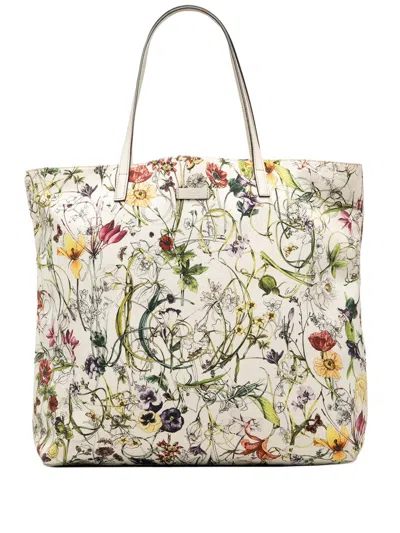 Pre-owned Gucci 2000-2015 Canvas Flora Tote Bag In White