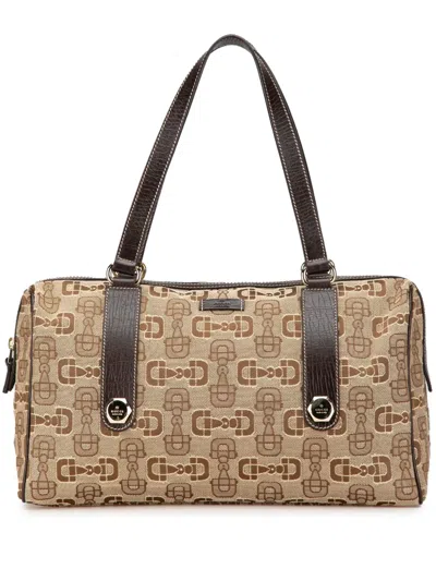 Pre-owned Gucci 2000-2015 Canvas Horsebit Charmy Boston Bag In Brown