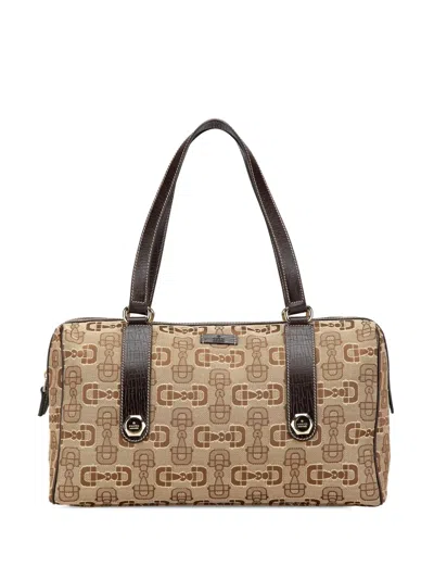 Pre-owned Gucci 2000-2015 Canvas Horsebit Charmy Boston Bag In Brown