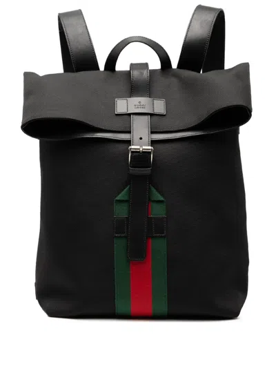 Pre-owned Gucci 2000-2015 Canvas Techno Web Fold Over Backpack In Black