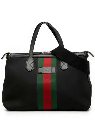 Pre-owned Gucci 2000-2015 Canvas Techno Web Satchel In Black