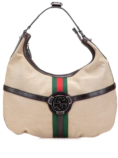 Pre-owned Gucci 2000-2015 Canvas Web Reins Hobo Bag In Brown
